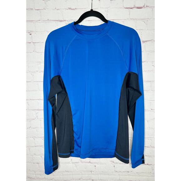 Lands End Blue Black Long Sleeve Rash Guard Swim Shirt Mens Small - Picture 1 of 5